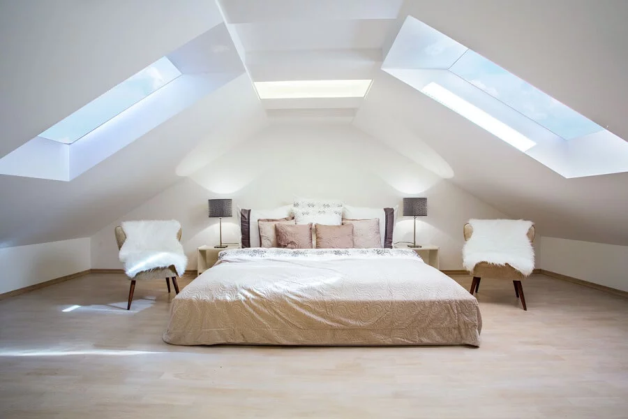 Pitched rooflights in bedroom