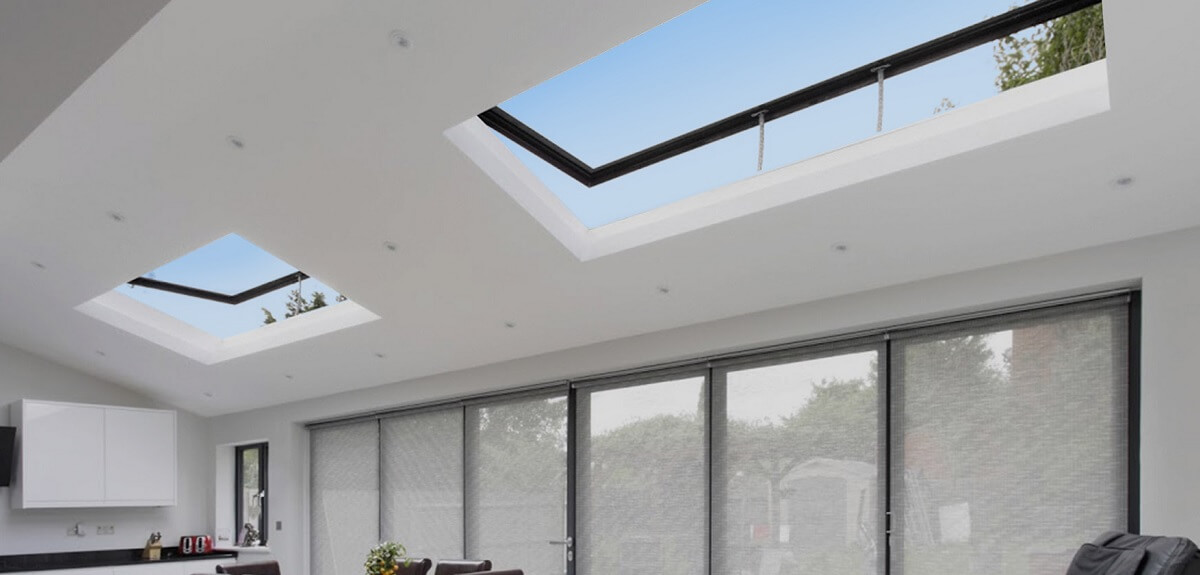 low pitch living room skylights