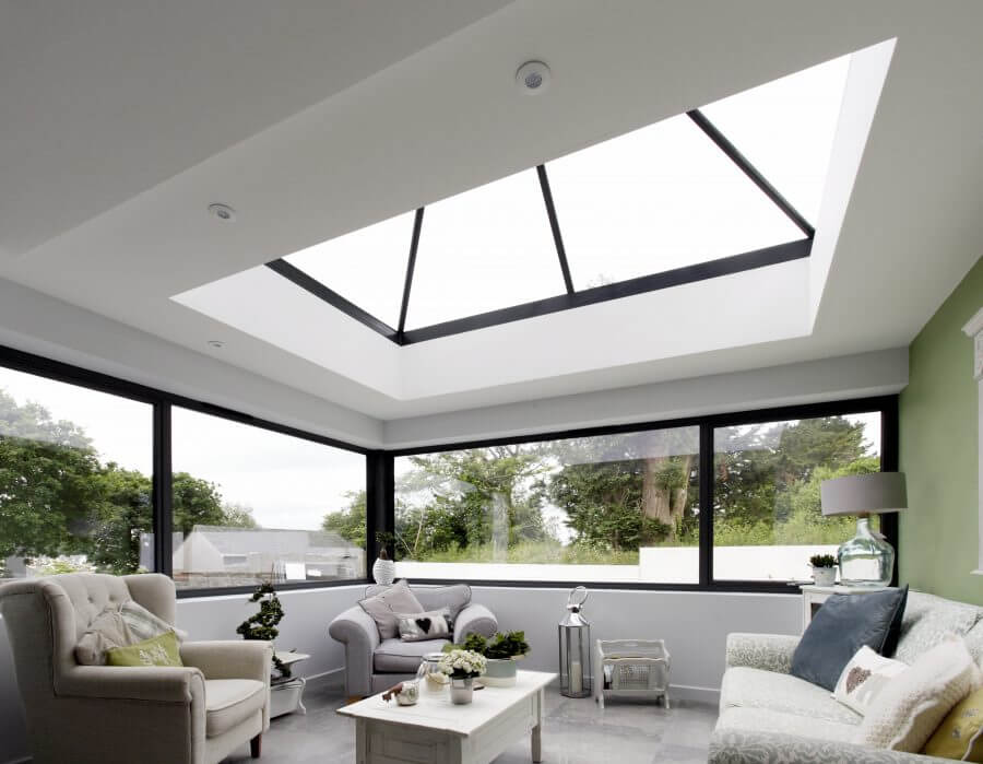 Large slimline lantern above cosy living area