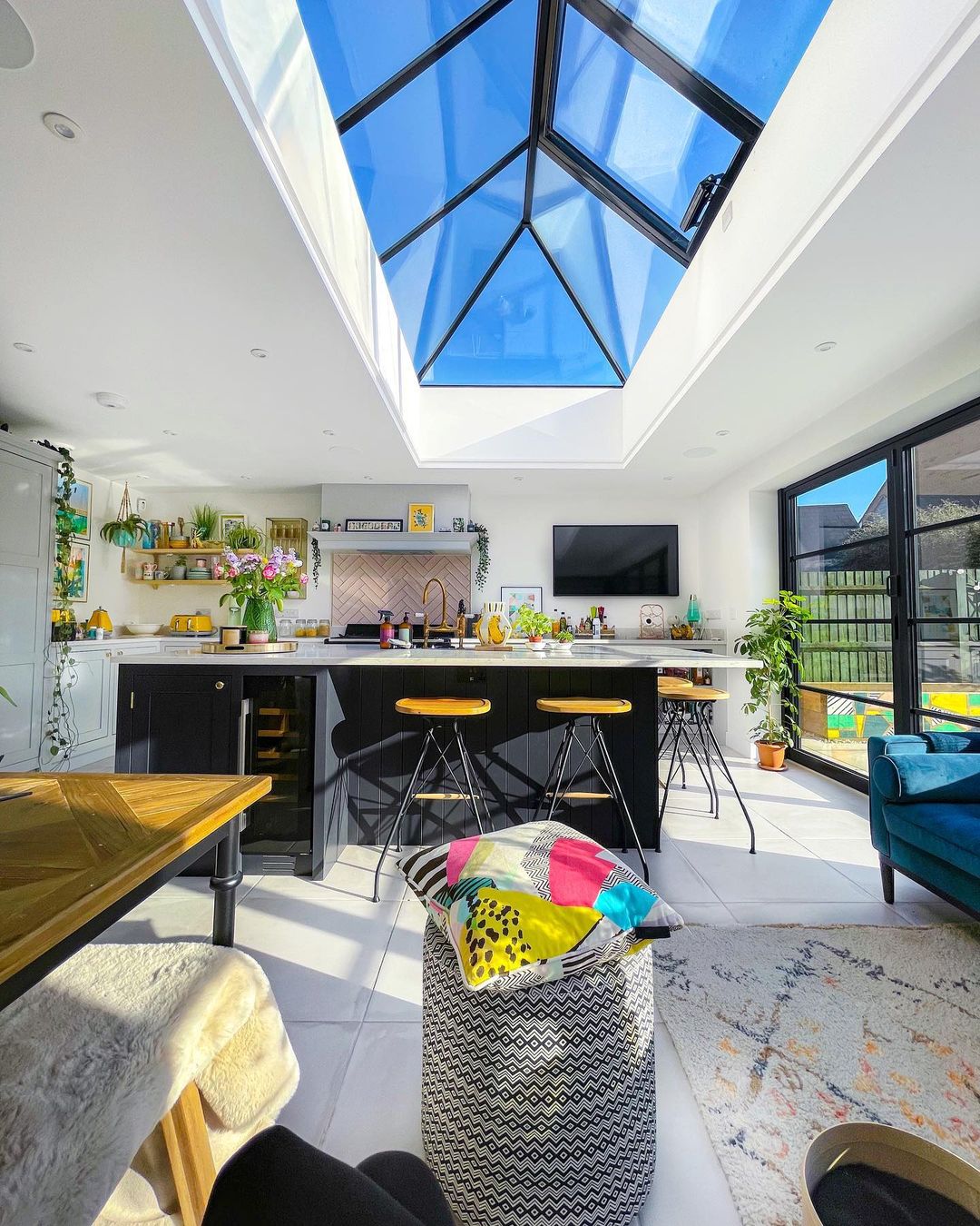 Large roof lantern above kitchen