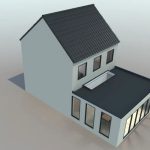 CGI image of house with rooflights, windows and bifold doors
