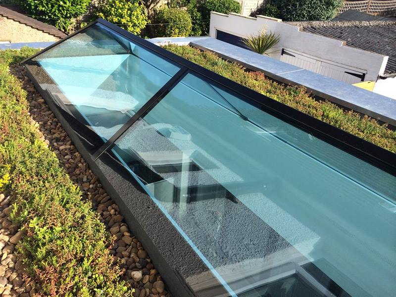 Slimline roof lantern on sedum roof