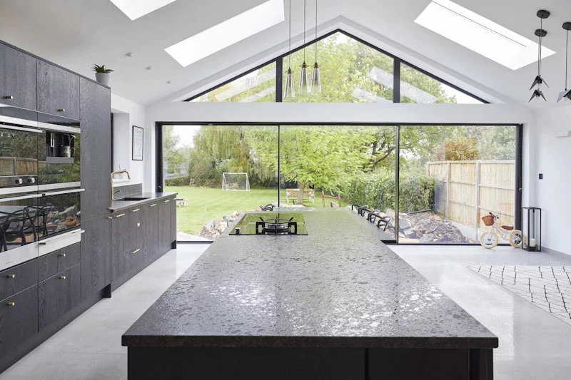 Large kitchen extension with pitched rooflights