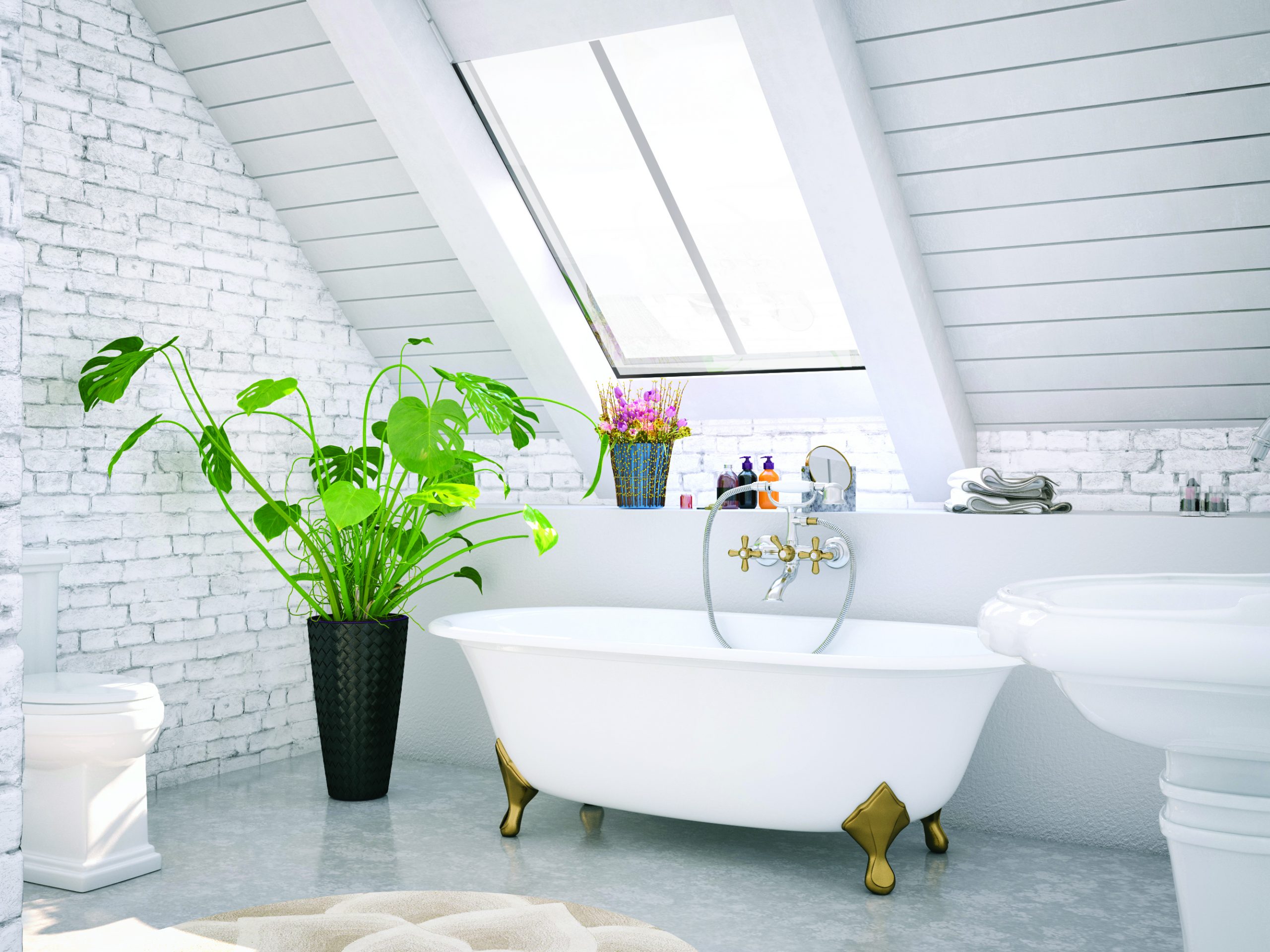Loft bath with cozy design
