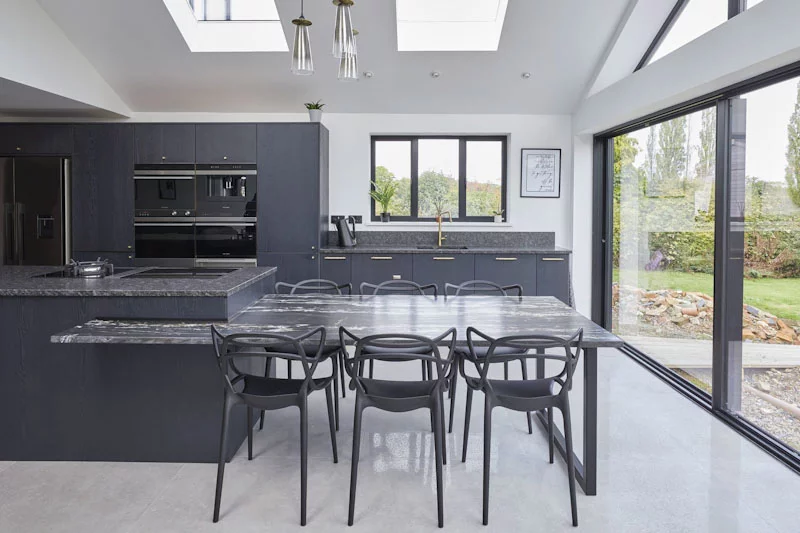 Large pitched roof windows above kitchen