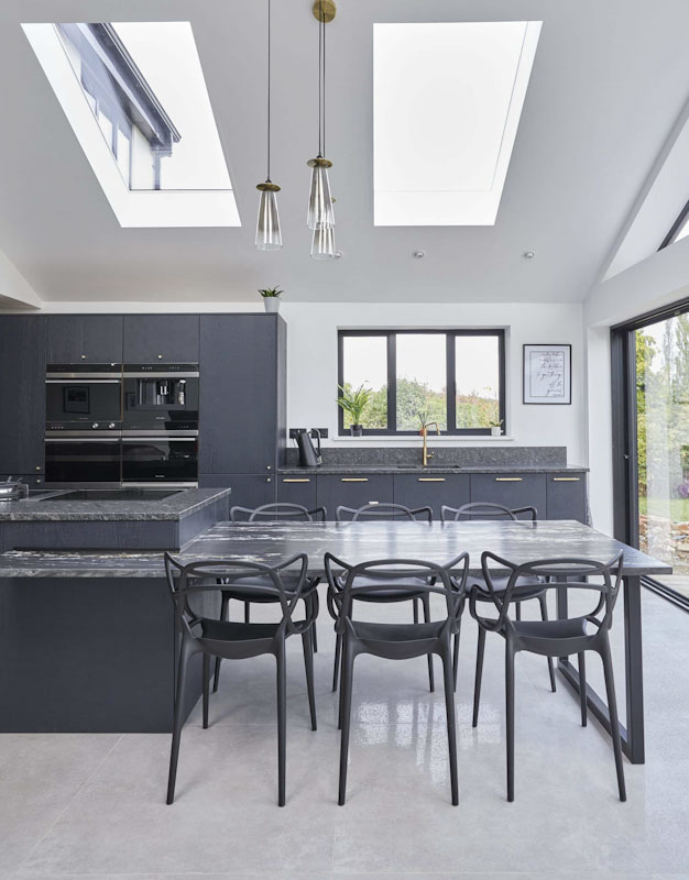 Pitched rooflights above kitchen