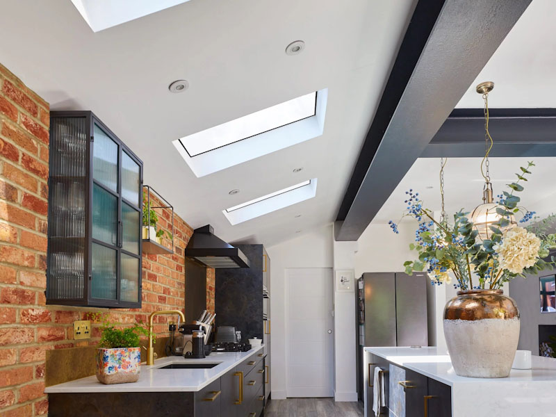 Pitched rooflights above kitchen