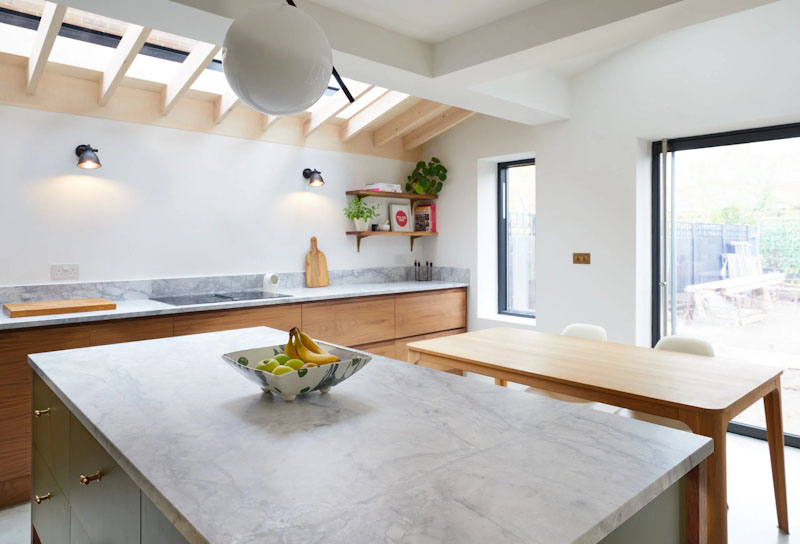 Pitched luxlite skylight in Kitchen