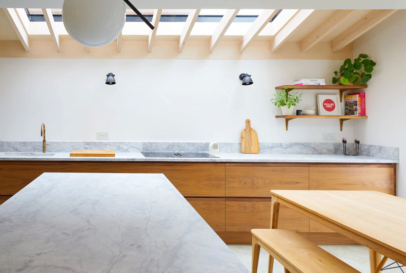 Pitched rooflights above kitchen
