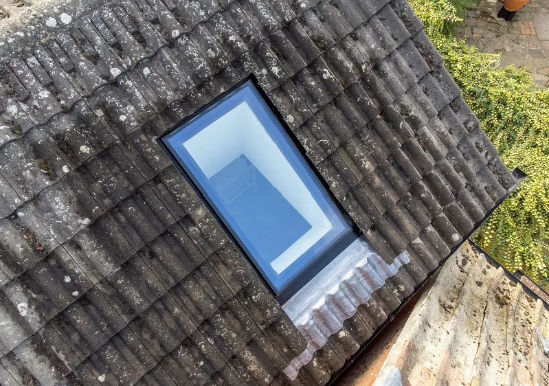 Pitched rooflight installed on tiled roof