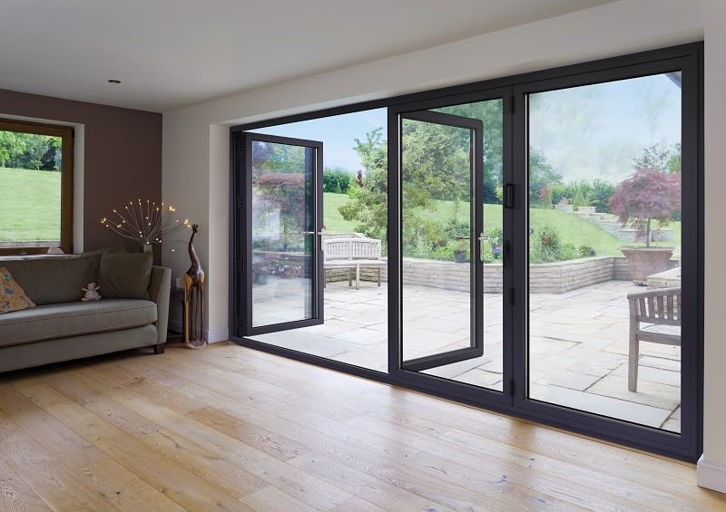 Partially opened bifold doors