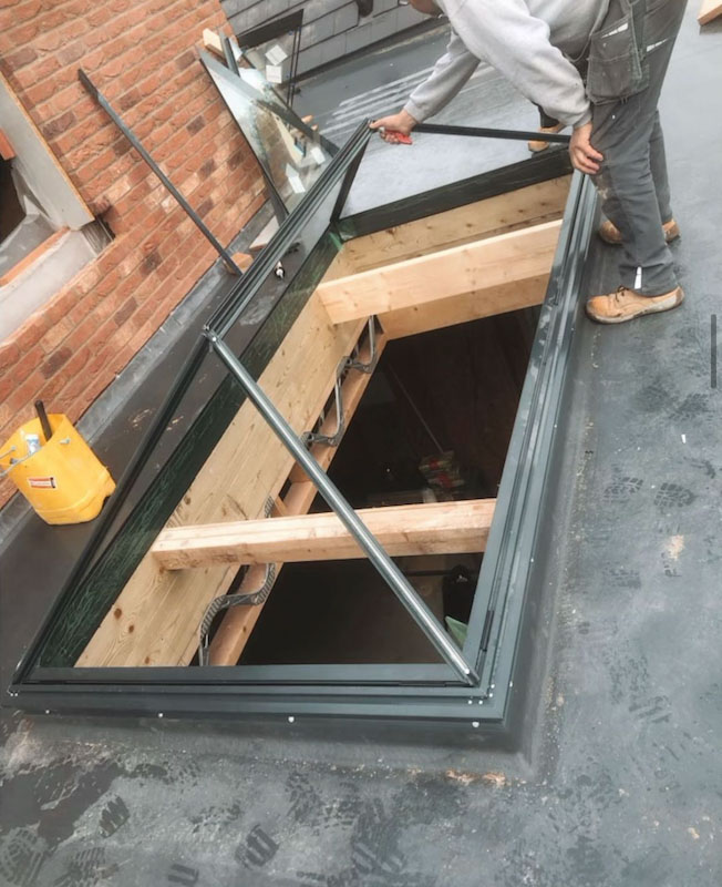 Slimline roof lantern frame being constucted