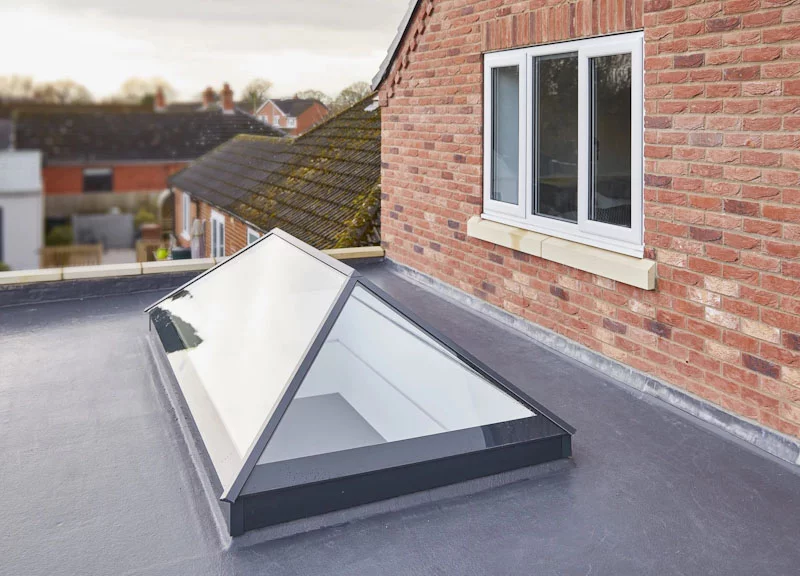 Slimline roof lantern fitted on flat roof