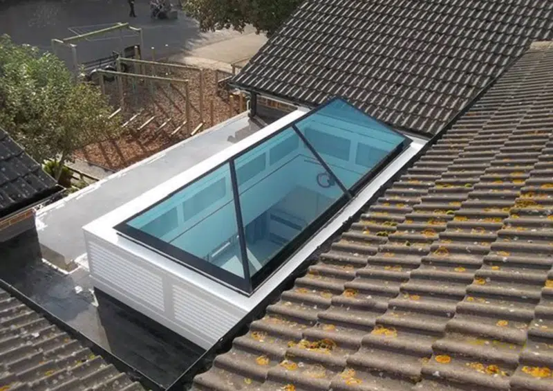 Slimline roof lantern with blue tint