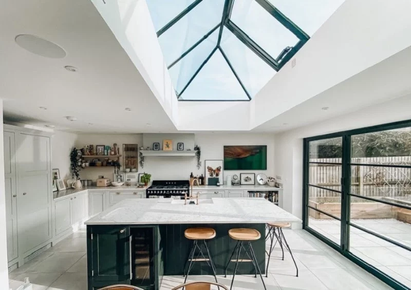 Slimline roof lantern above kitchen