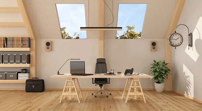 Pitched rooflights above desk